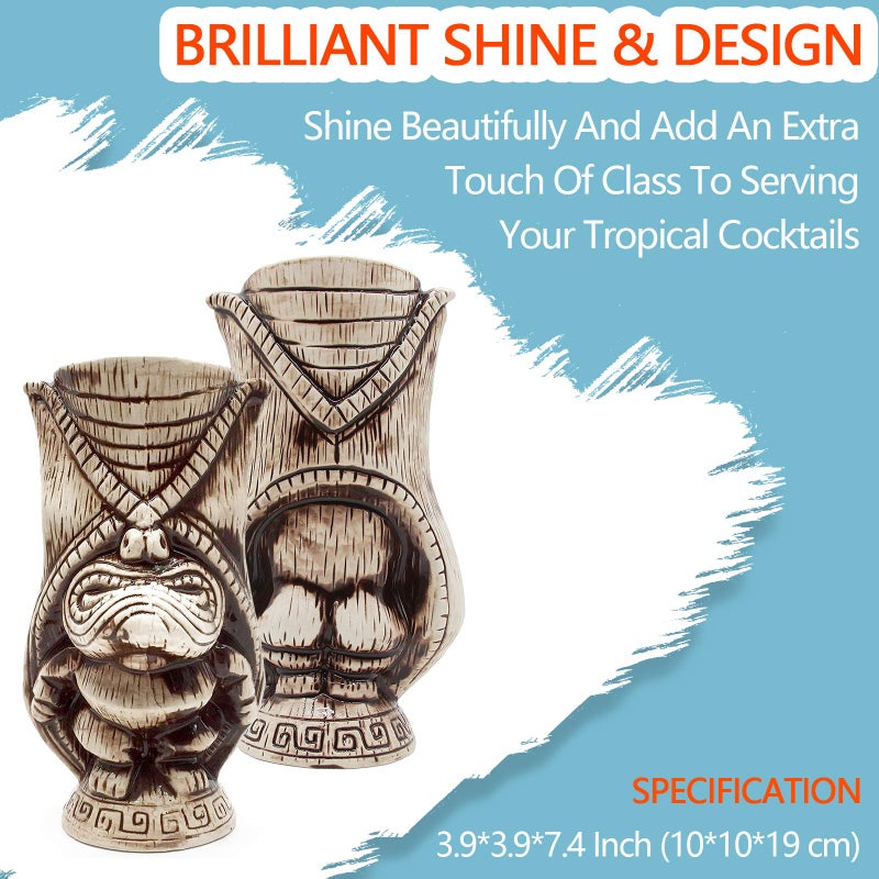 LINALL Tiki Mugs â€“ Ceramic Tiki Mug 15.2oz/450ml, Kane King Cocktail Mug for Mai Tai, Punch, Pina Colada, and Tropical bar Drinks - TIKI0038 (15.2oz/450ml Butt) - Image 3